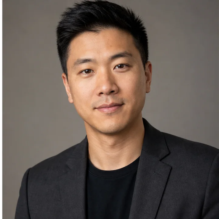 After: Portrait background changed to a modern startup office