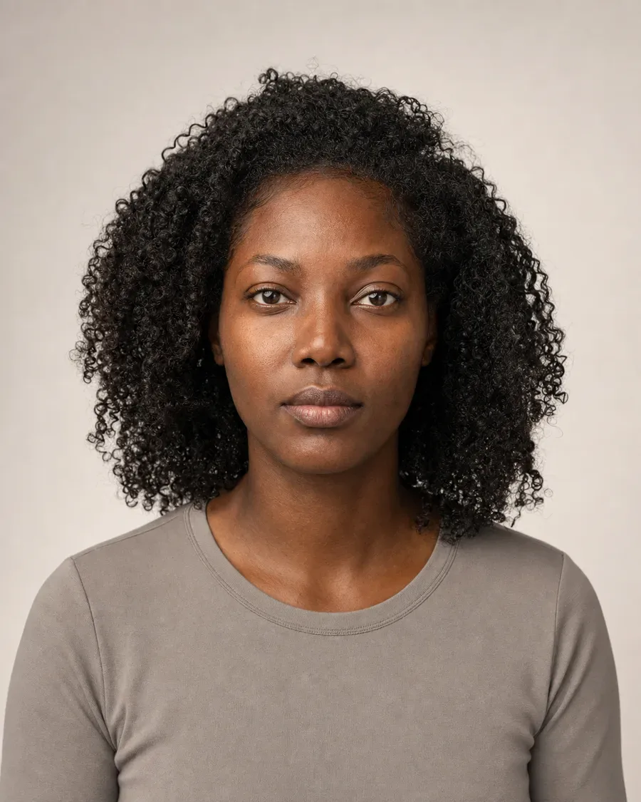 Before: Portrait before and after an AI curly hairstyle change