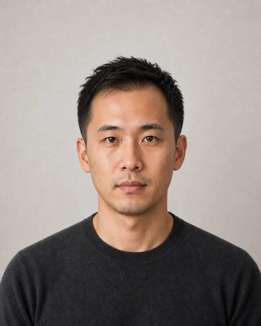 After: Man before and after an AI short hairstyle preview